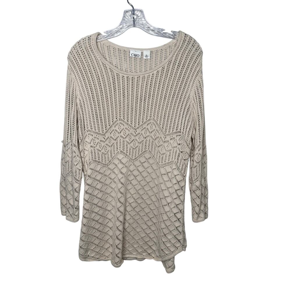 Cato XL Cream Knit Sweater Long Sleeve Pullover Boho Open‎ Weave Cotton Blend